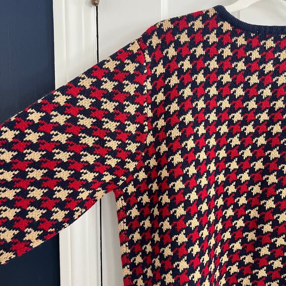 Vintage Houndstooth Red Navy Cardigan Sweater 90s Layers Women Size L Westbound - Picture 6 of 6